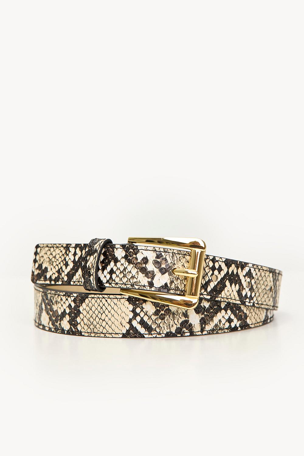 Beige slangenprint riem met gouden hardware