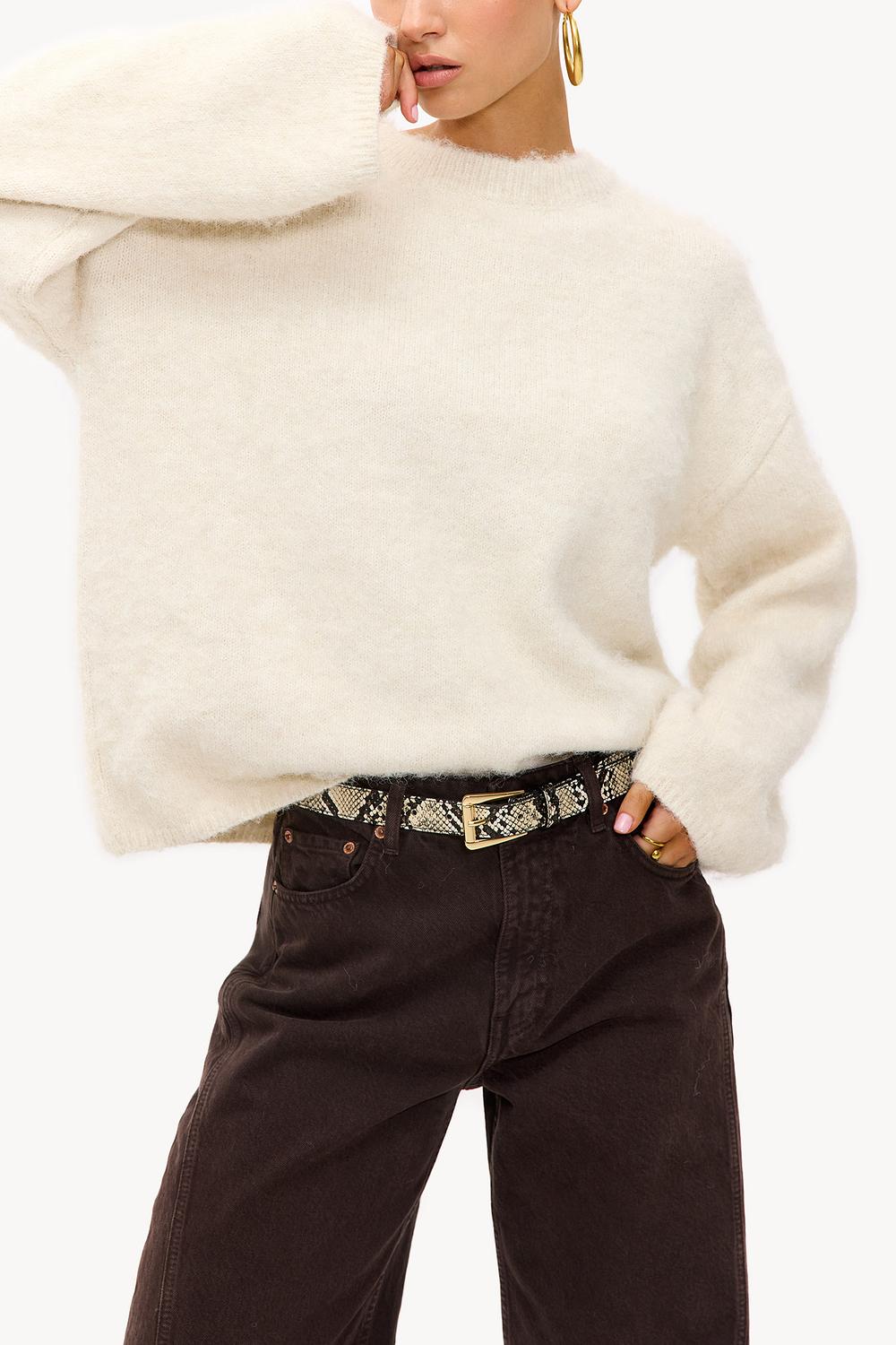 Beige snake print belt with gold hardware