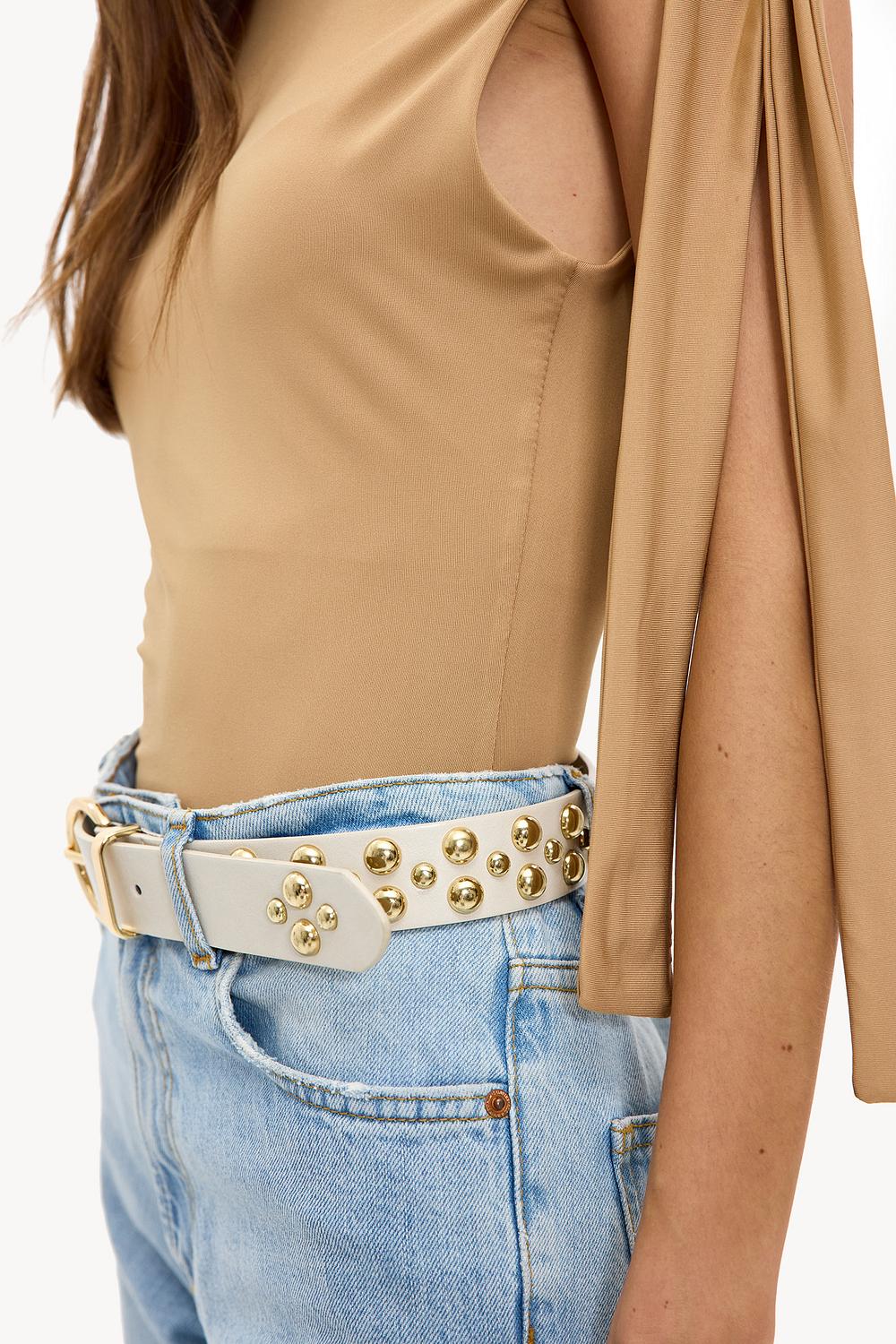 Beige belt with studs and gold hardware