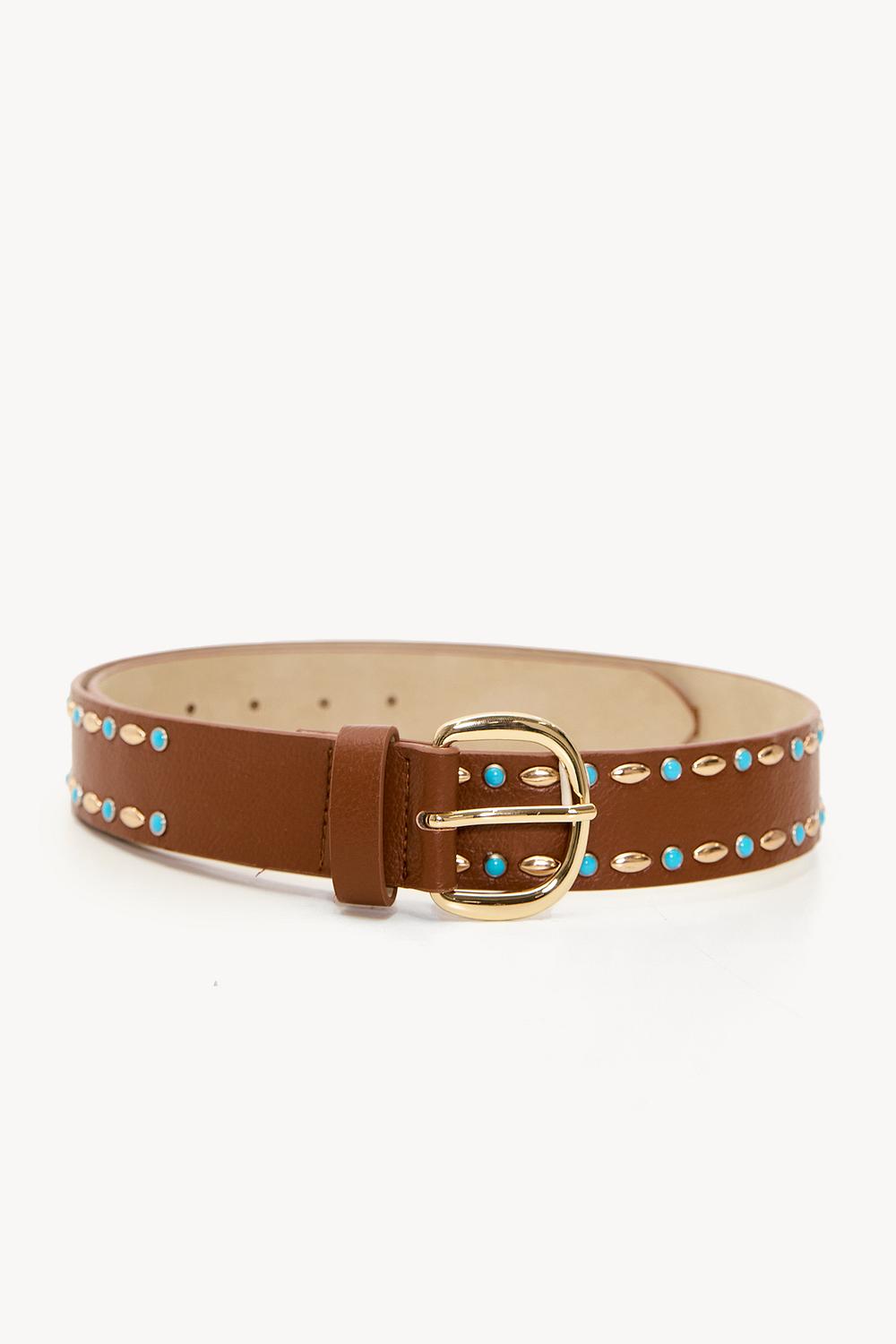 Bruine riem met studs en gouden hardware