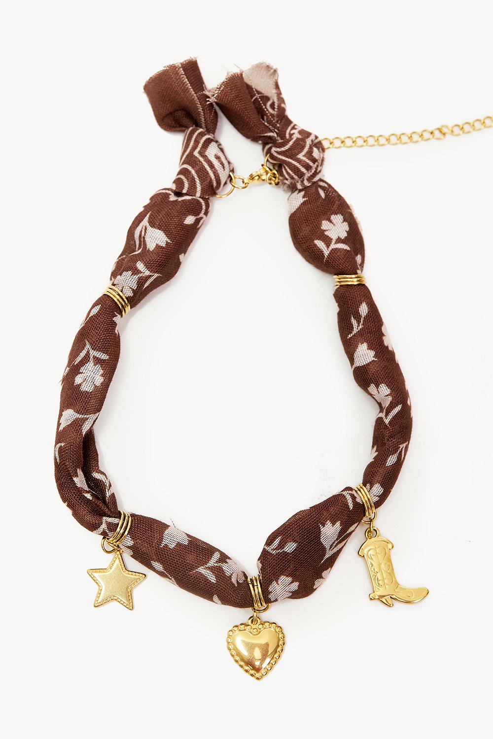 Bruine ketting met gouden bedels