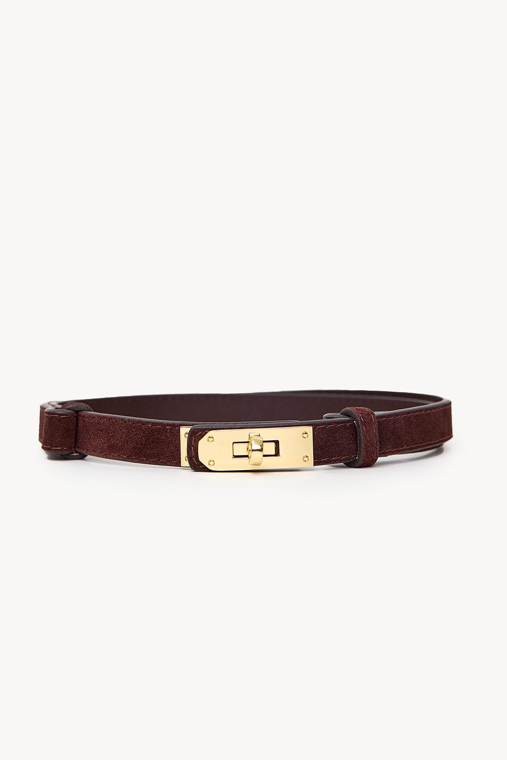 Bruine riem met gouden hardware