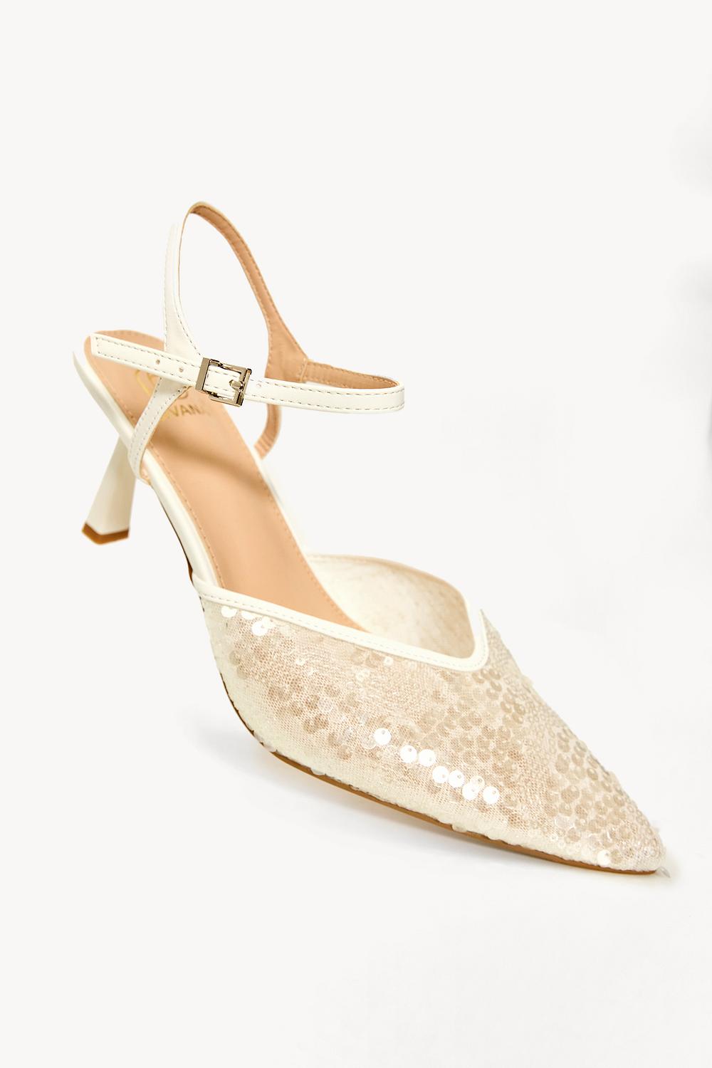 Tacones blancos con lentejuelas