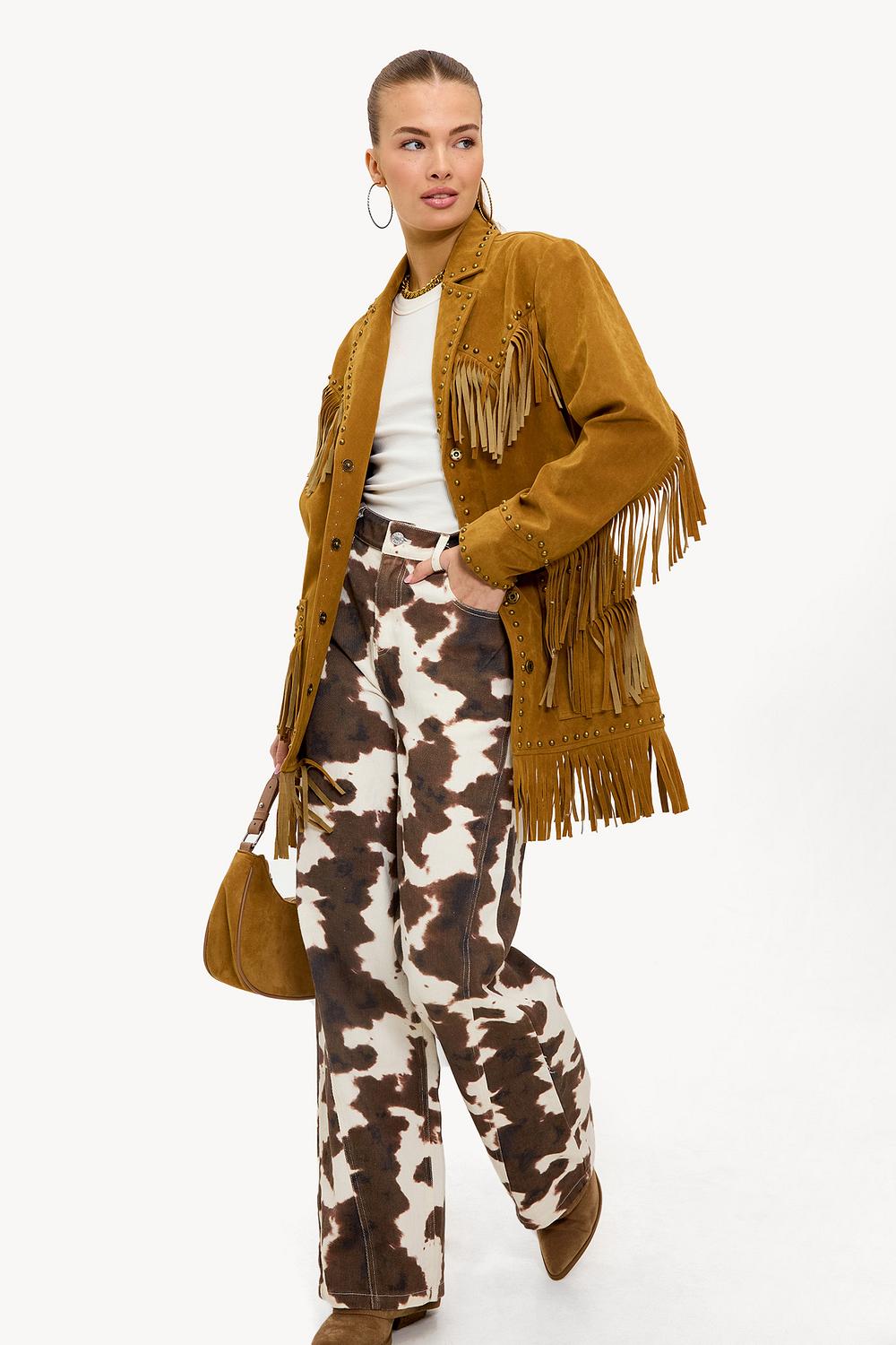 Bruine broek met koeienprint
