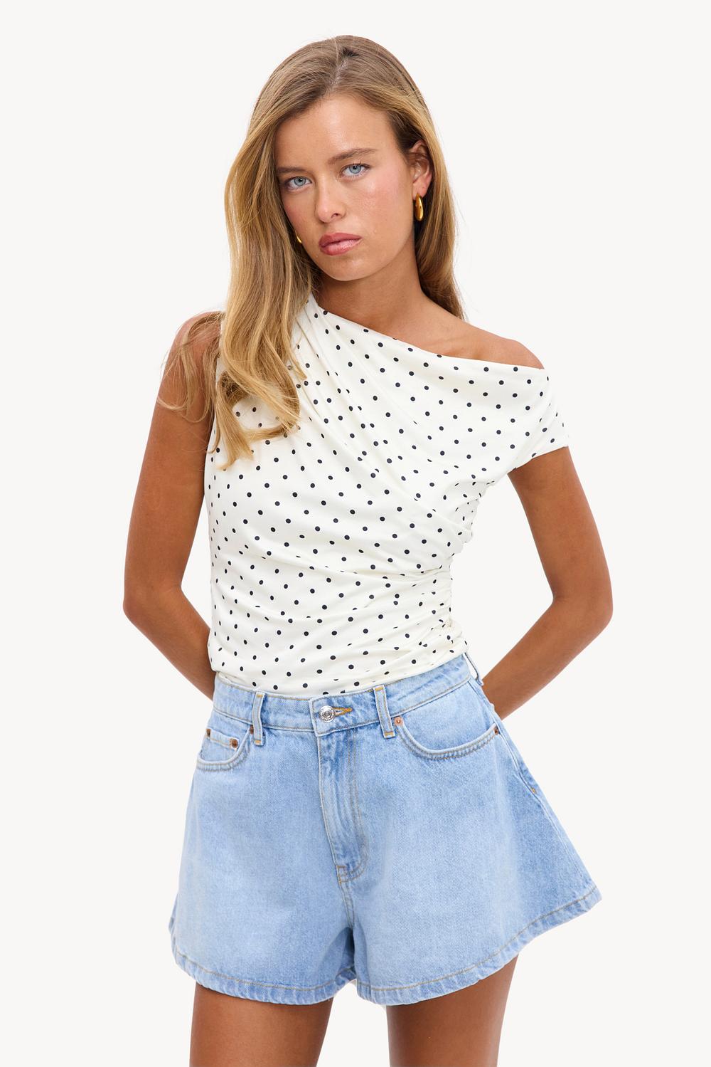 Off-white top with polka dots