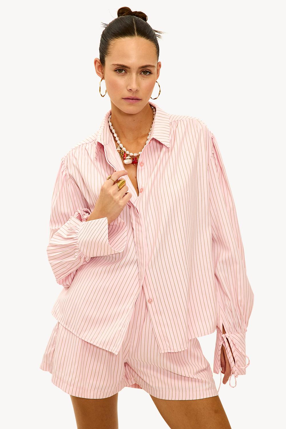 Roze blouse met strepen
