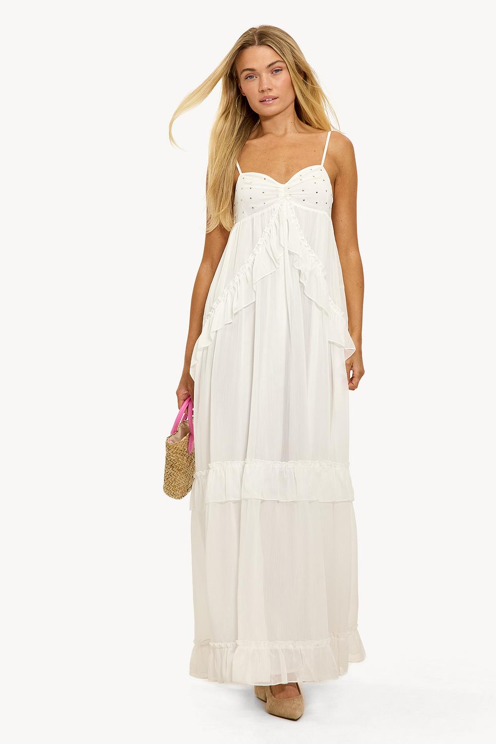 Offwhite maxi dress with flounces