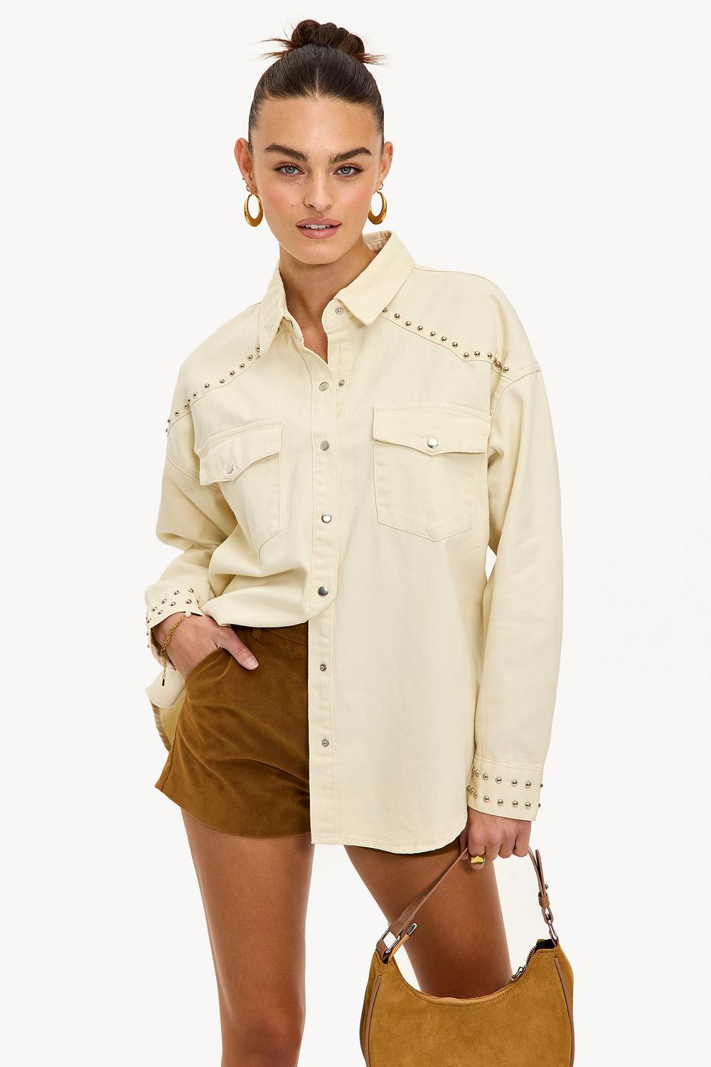 Ecru blouse with studs