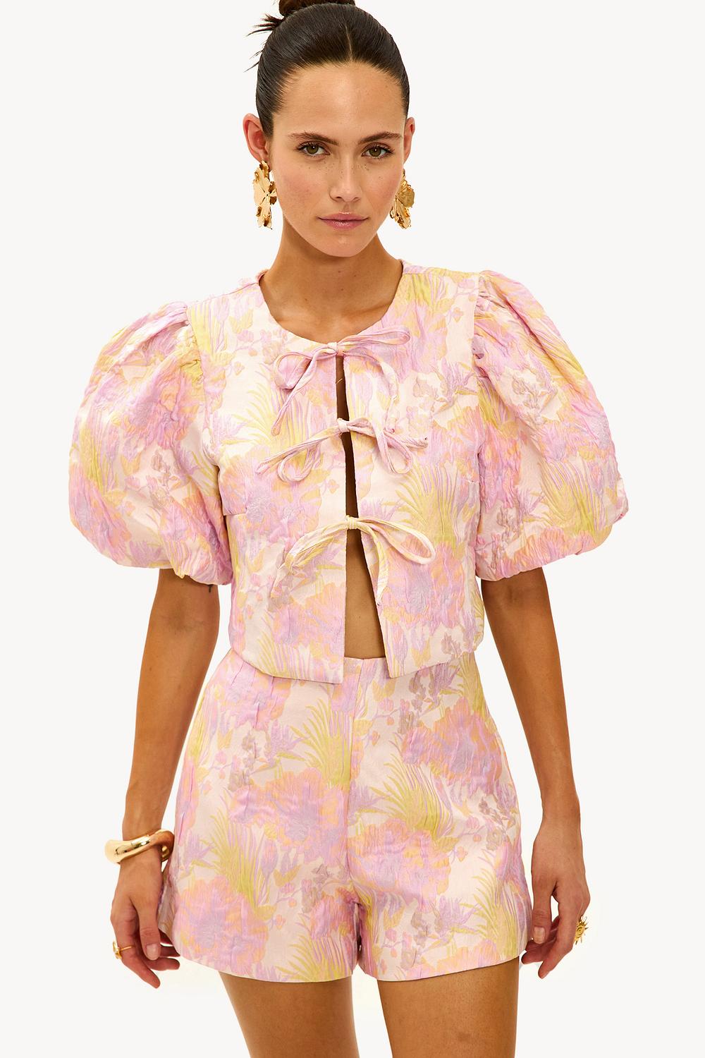 Short violet à imprimé floral
