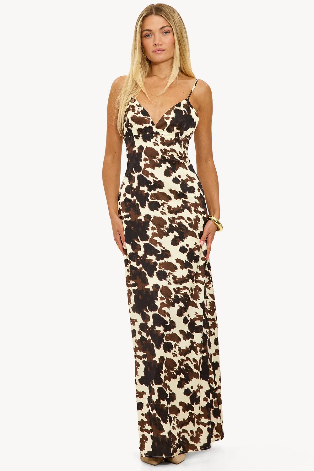 Robe longue blanc cassé avec imprimé vache