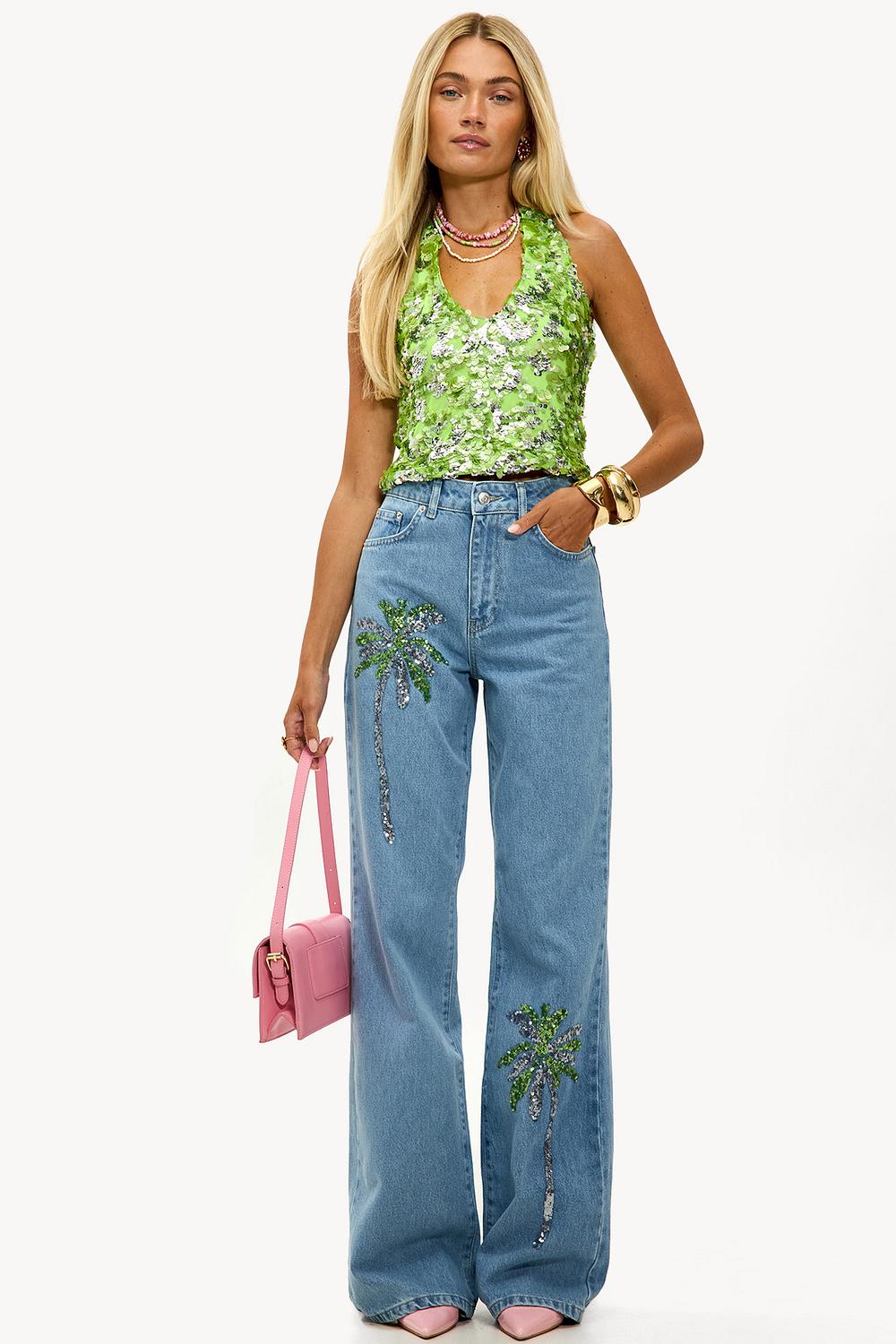 Lichtblauwe jeans met pailletten