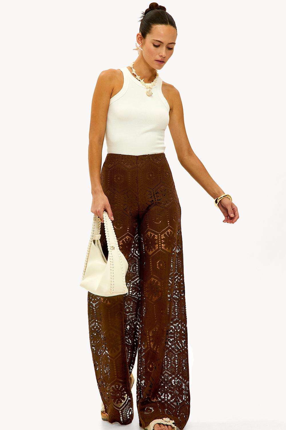 Pantalon marron avec dentelle