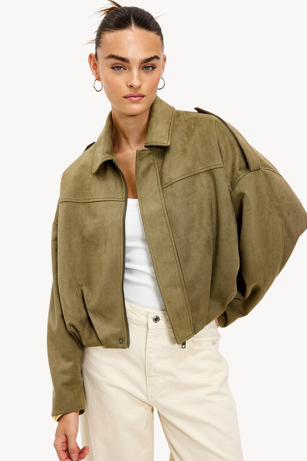 Groen jacket met suédelook