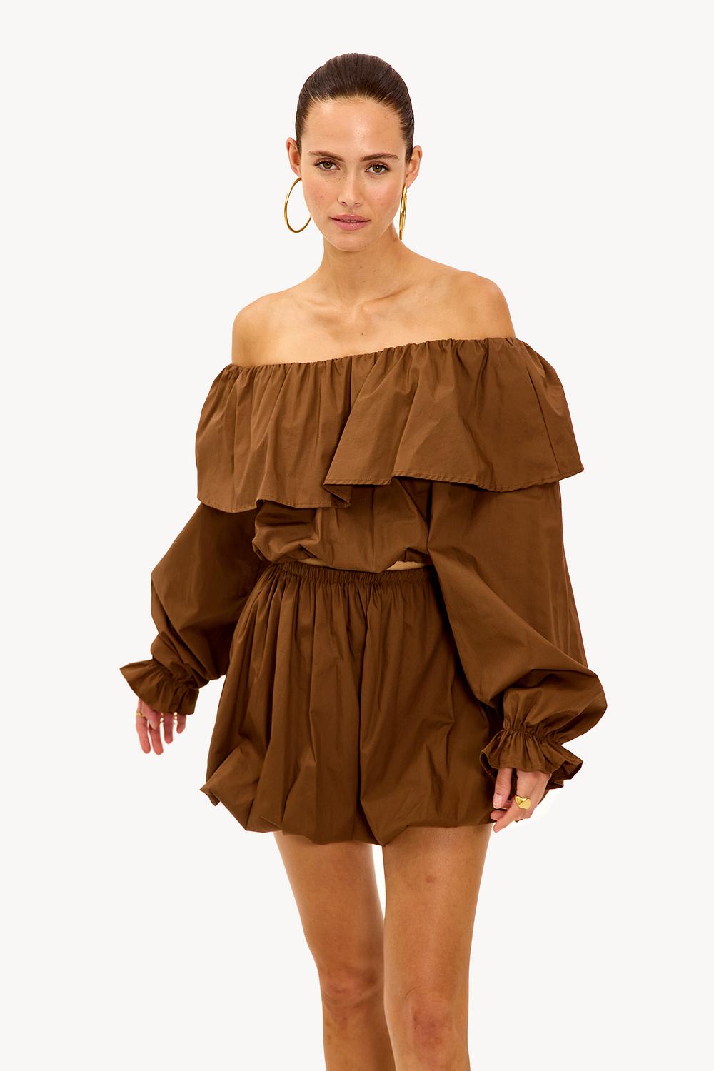 Brown offshoulder top