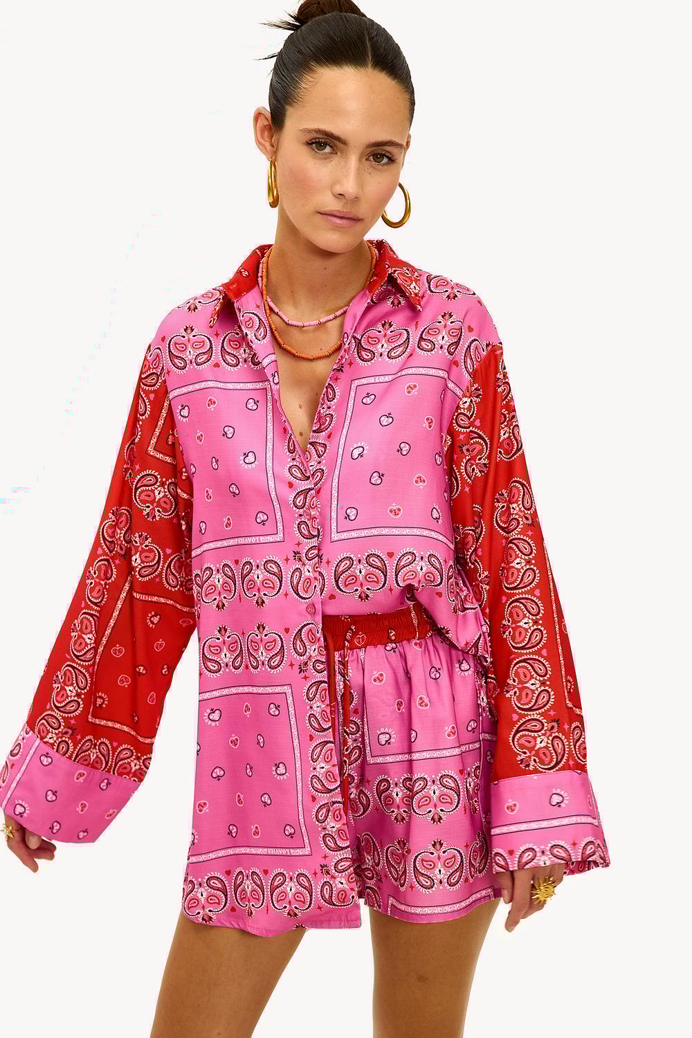Pink blouse with paisley print