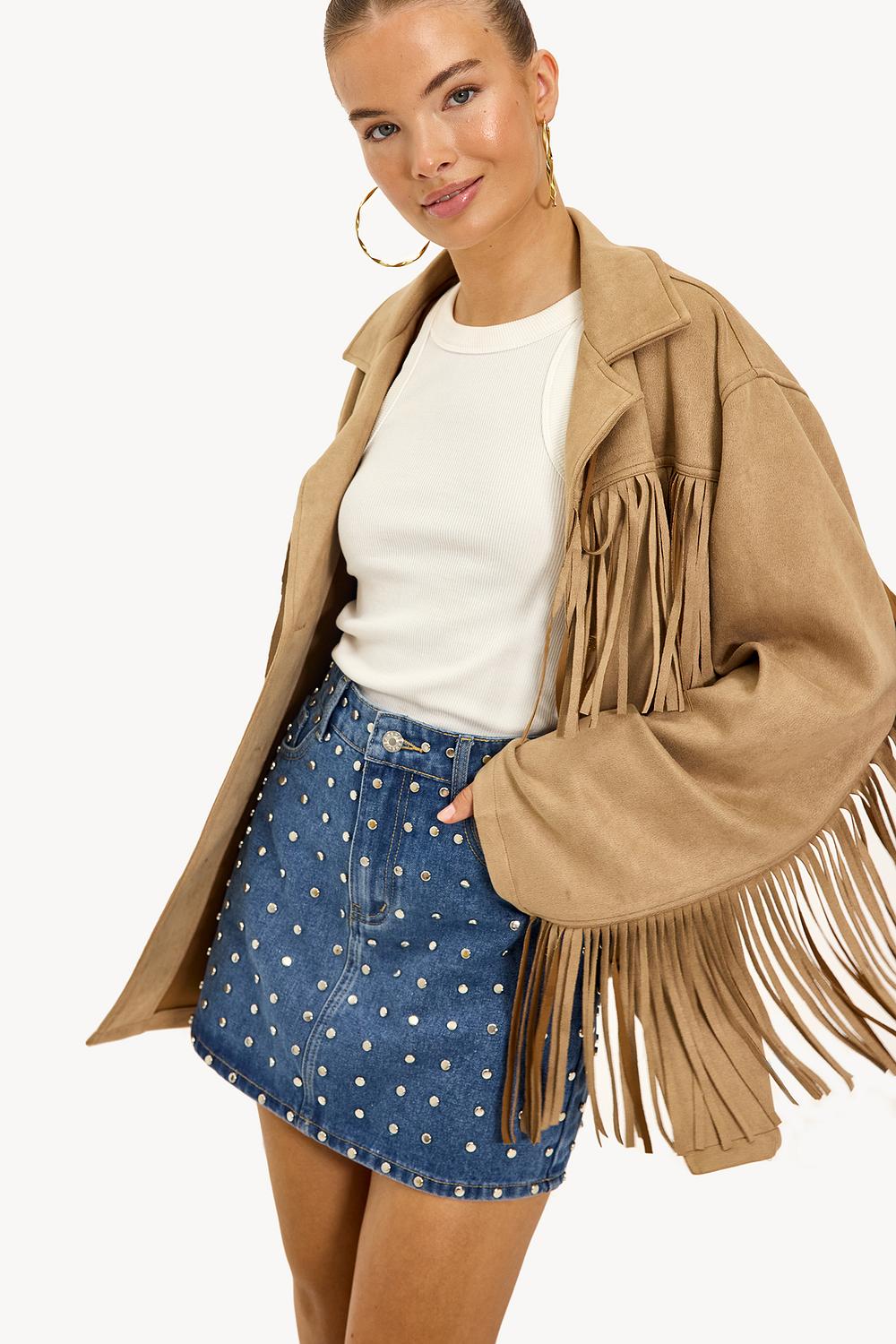 Denim skirt with studs