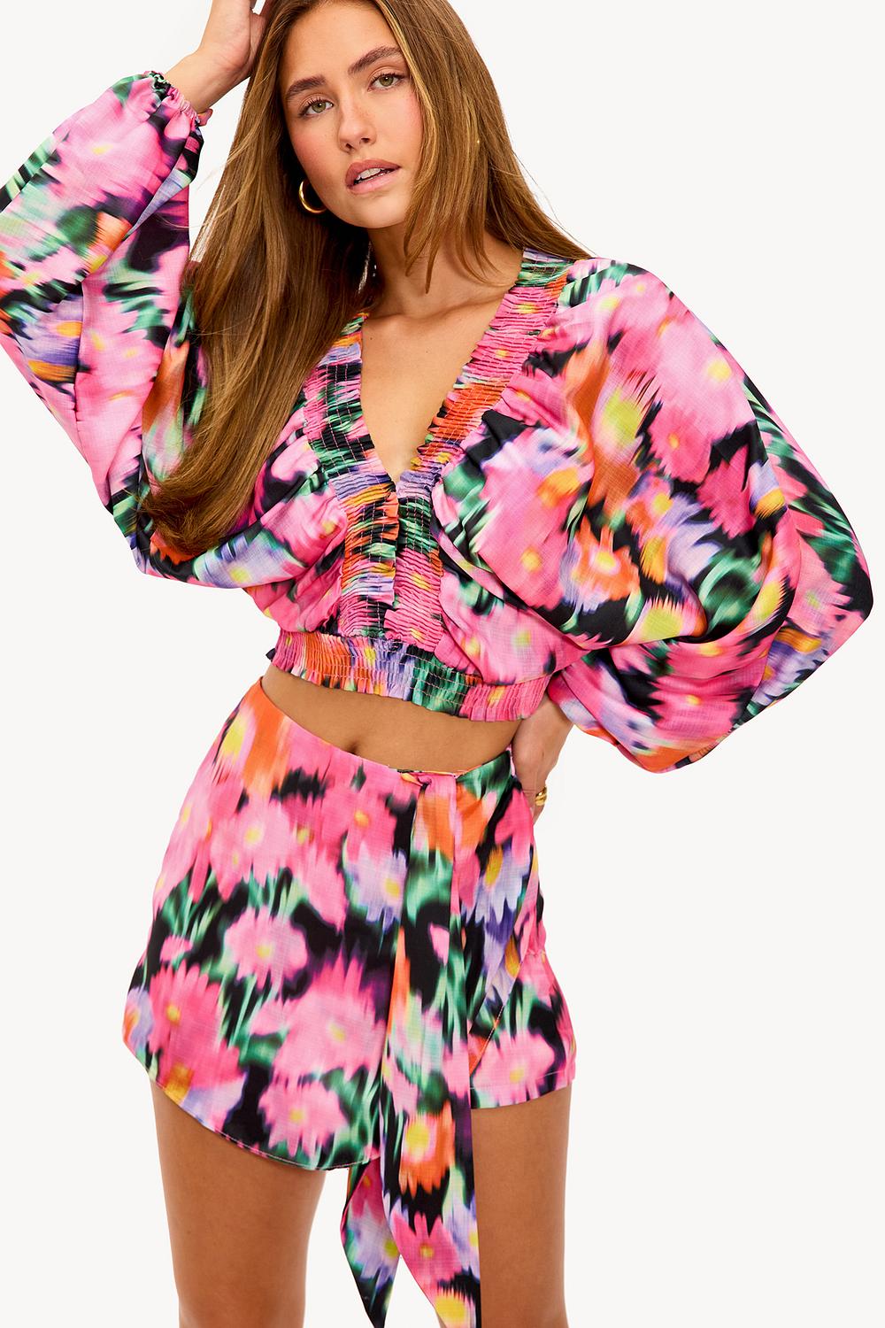 Jupe-short rose à imprimé