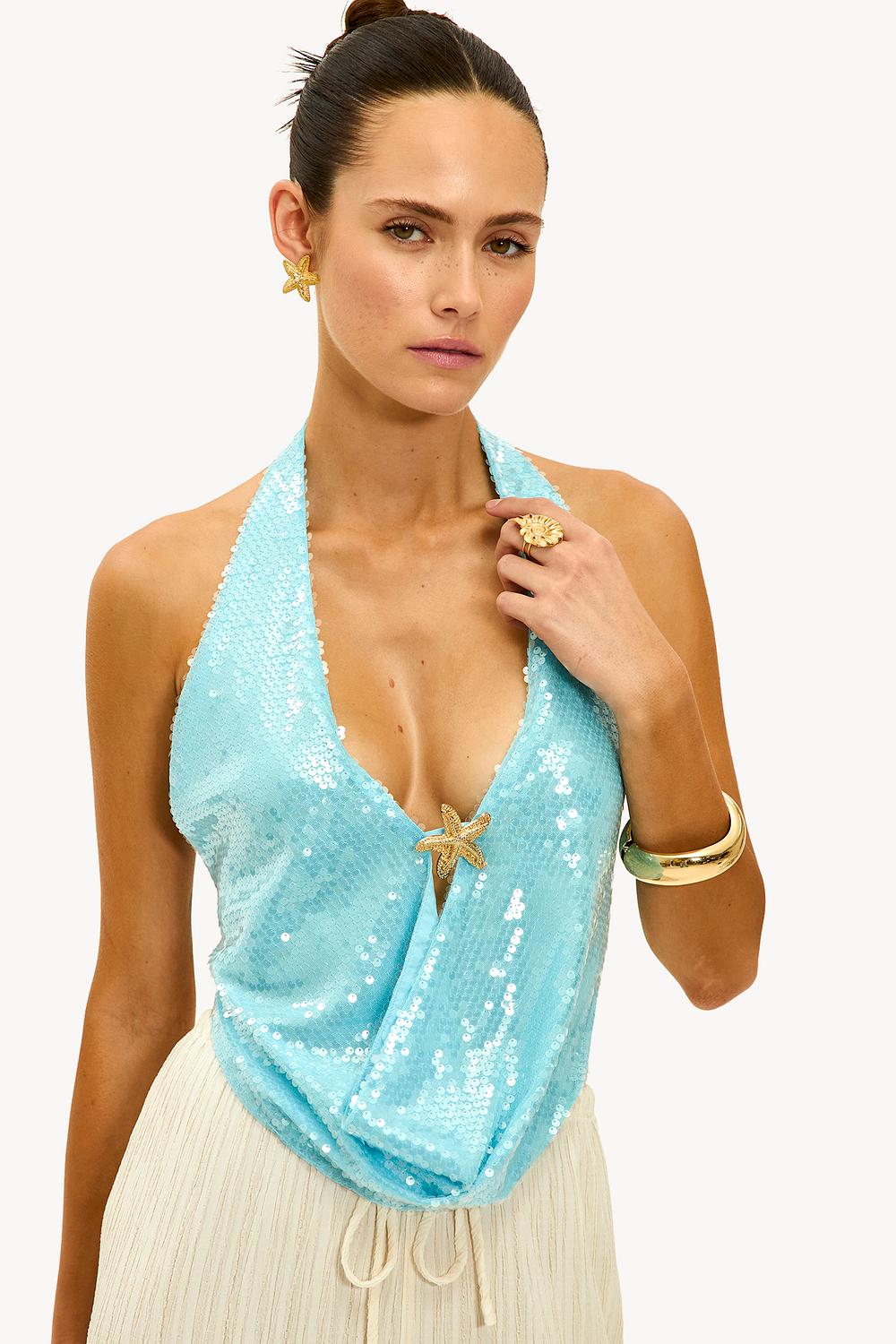 Top azul claro con lentejuelas