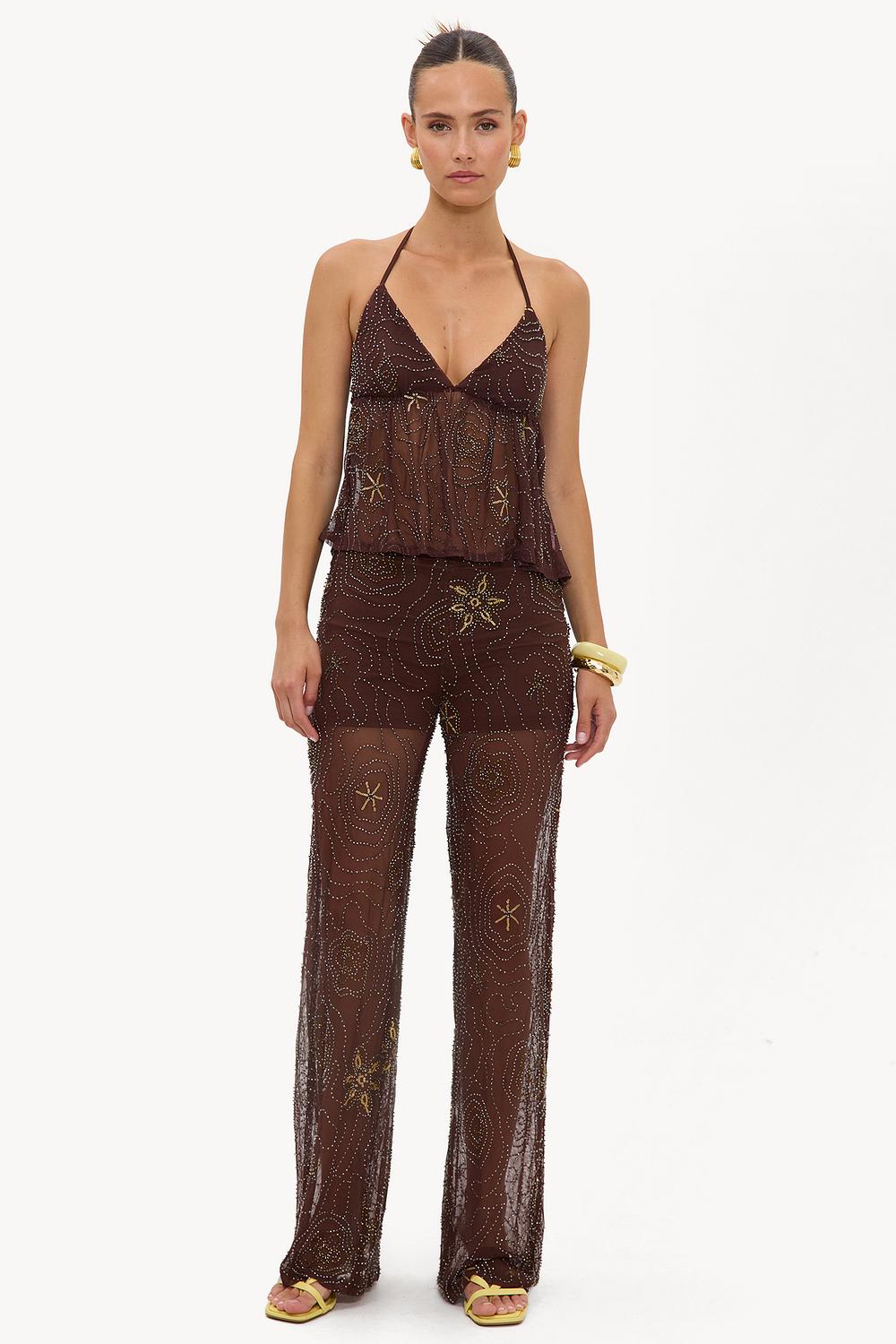 Pantalón marrón con lentejuelas