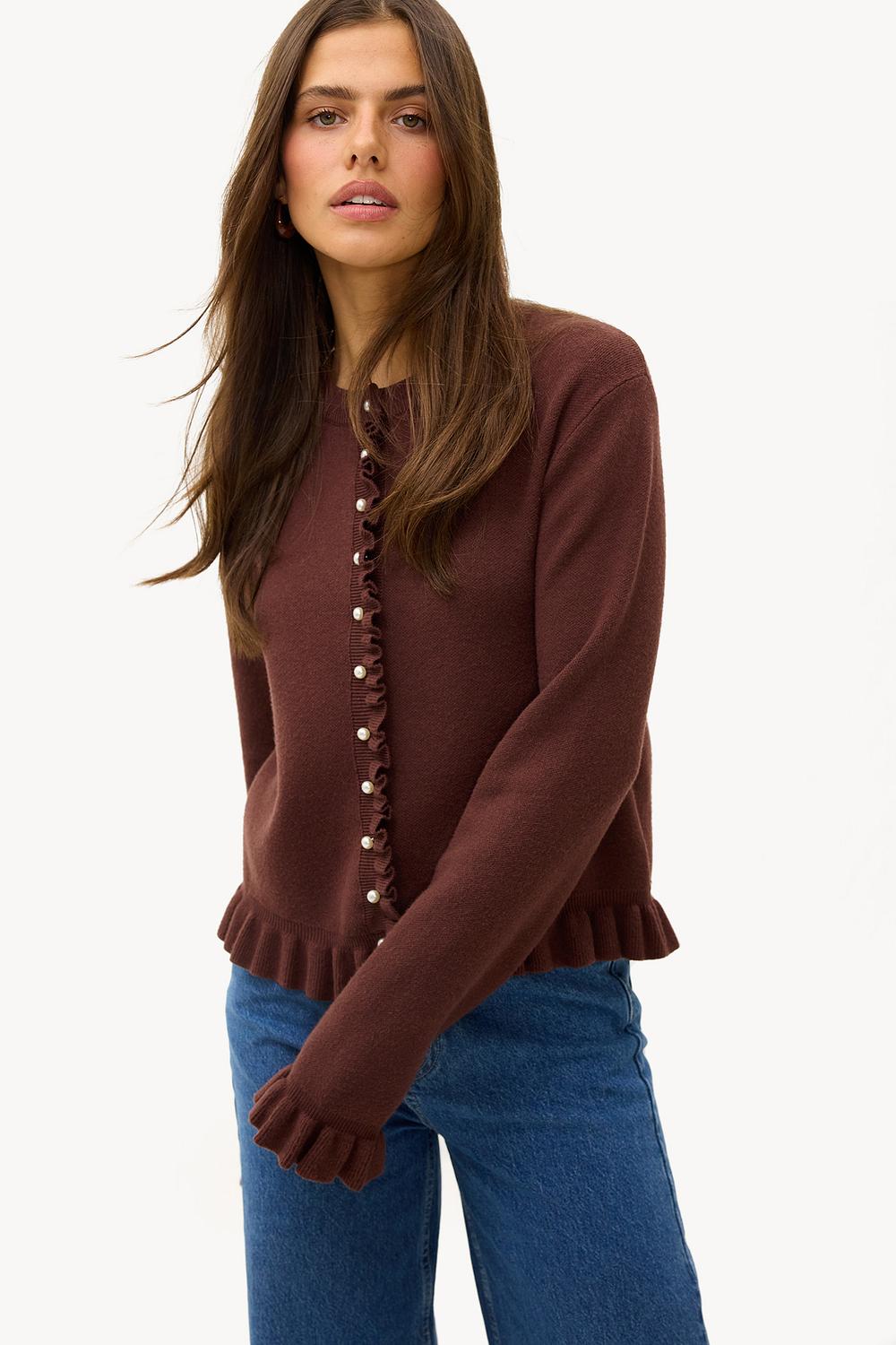 Bruin vest met parel knopen