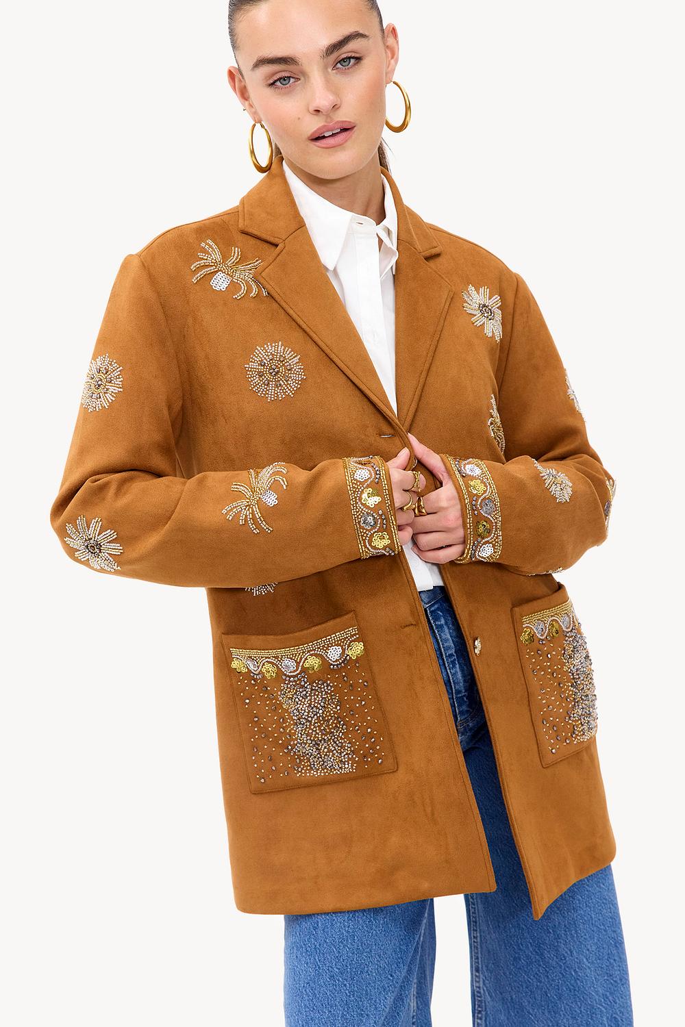 Camel jacket met kralen