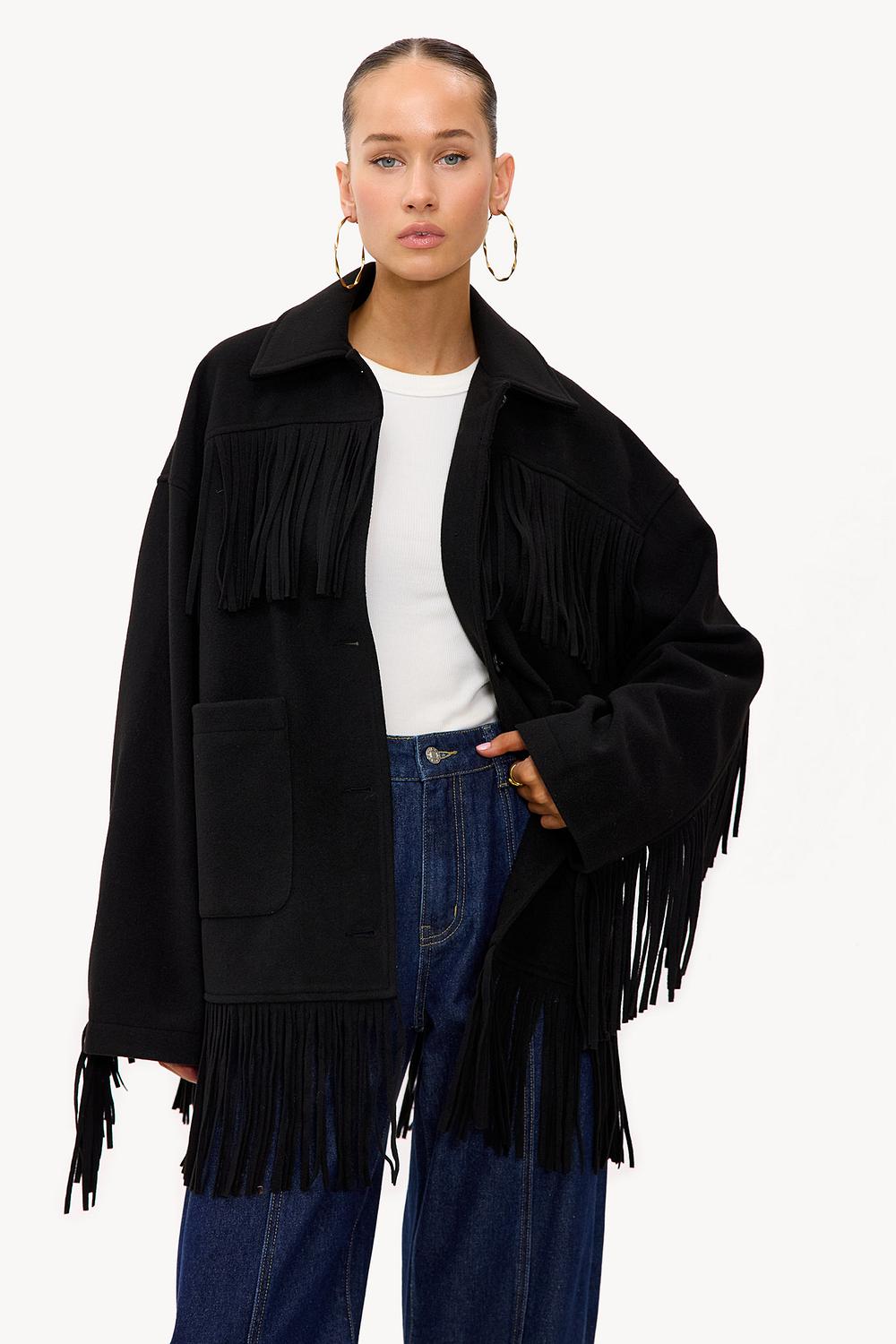 Veste noire à franges
