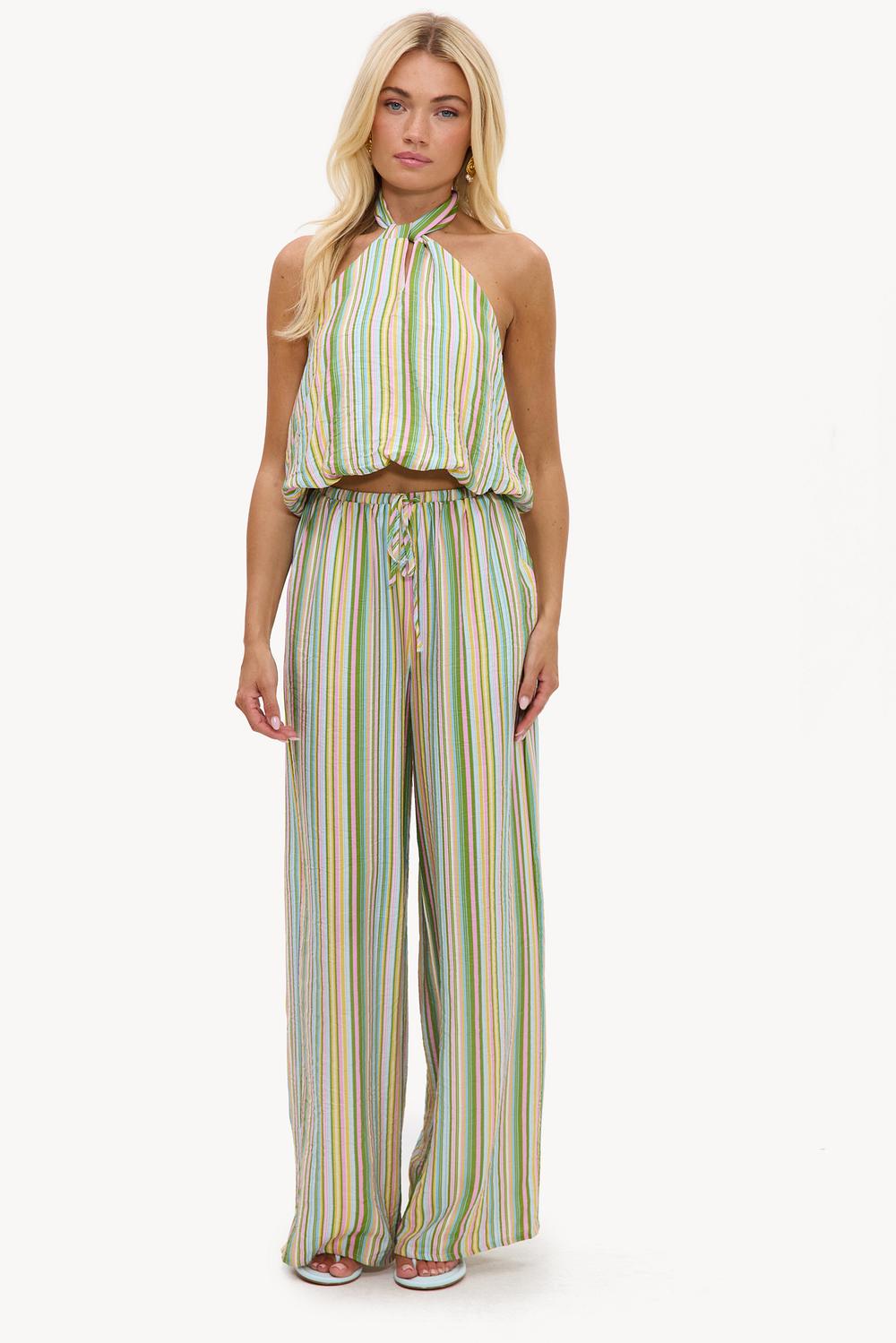 Pantalon vert à rayures multicolores
