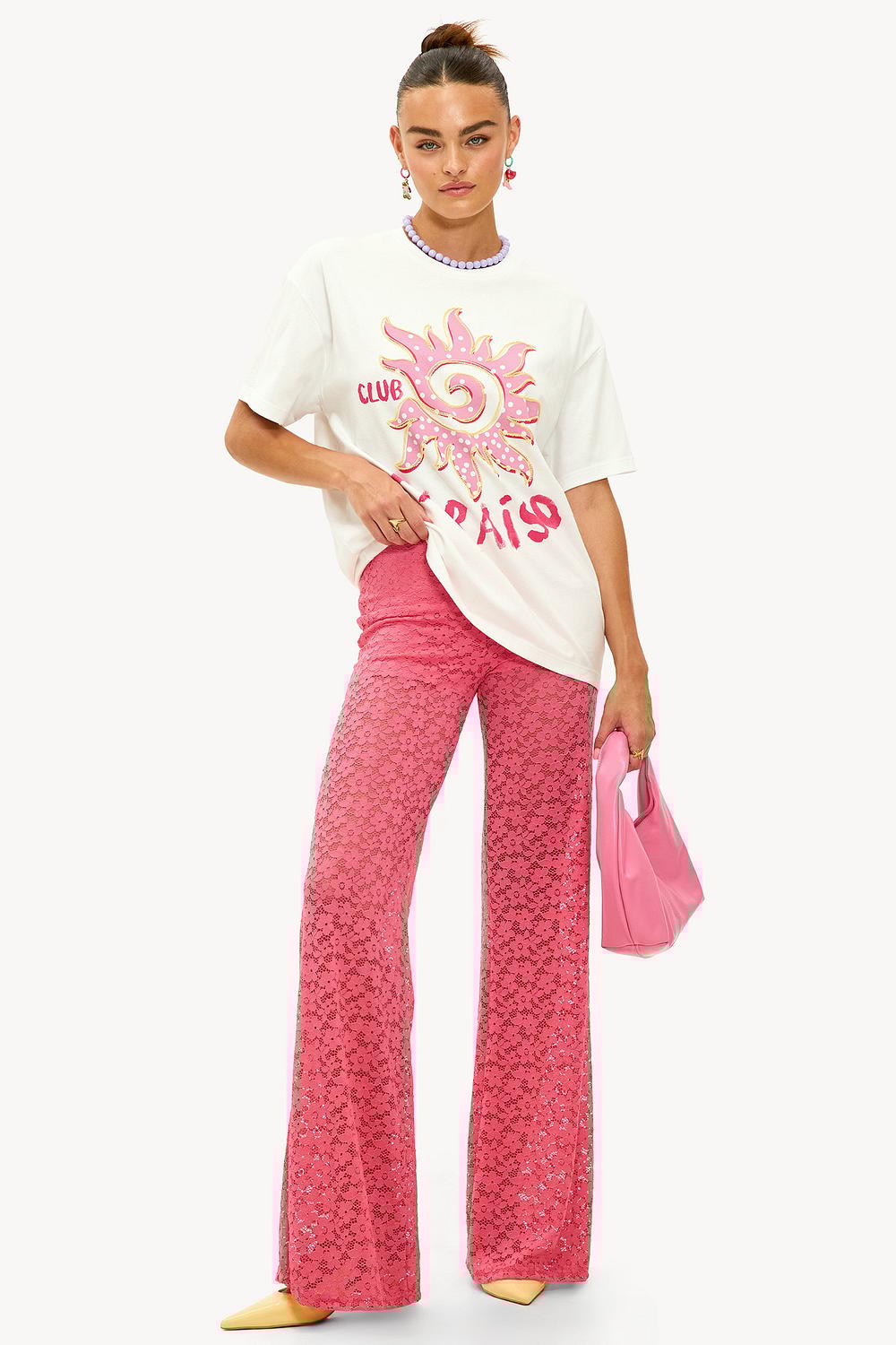 Roze broek met kant