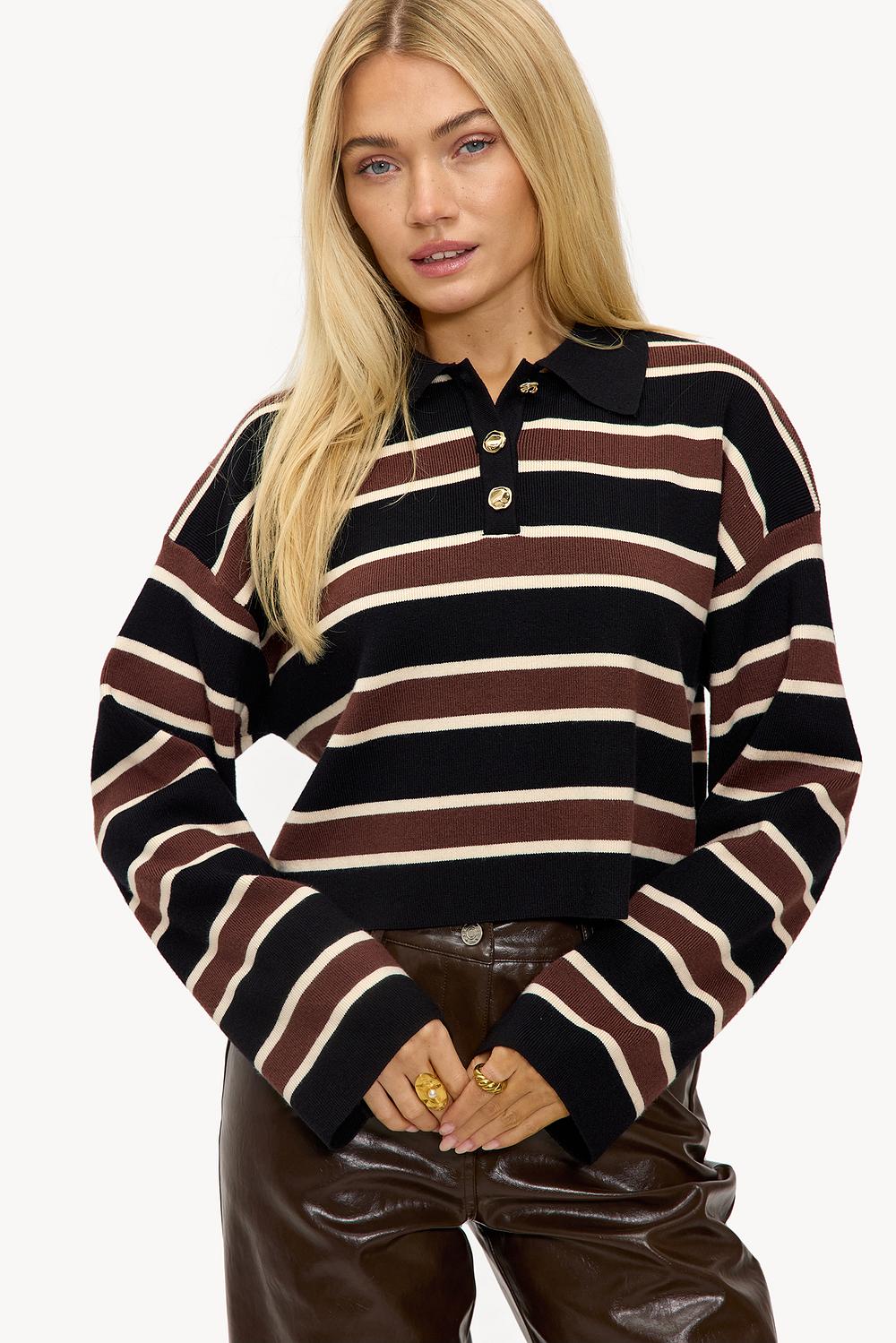 Brown polo shirt with stripes