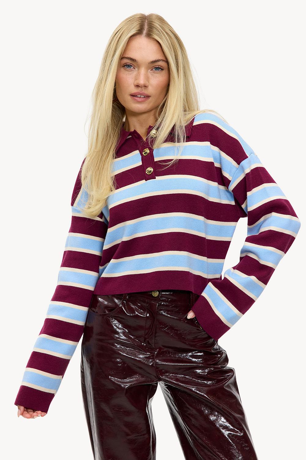 Polo bordeaux à rayures