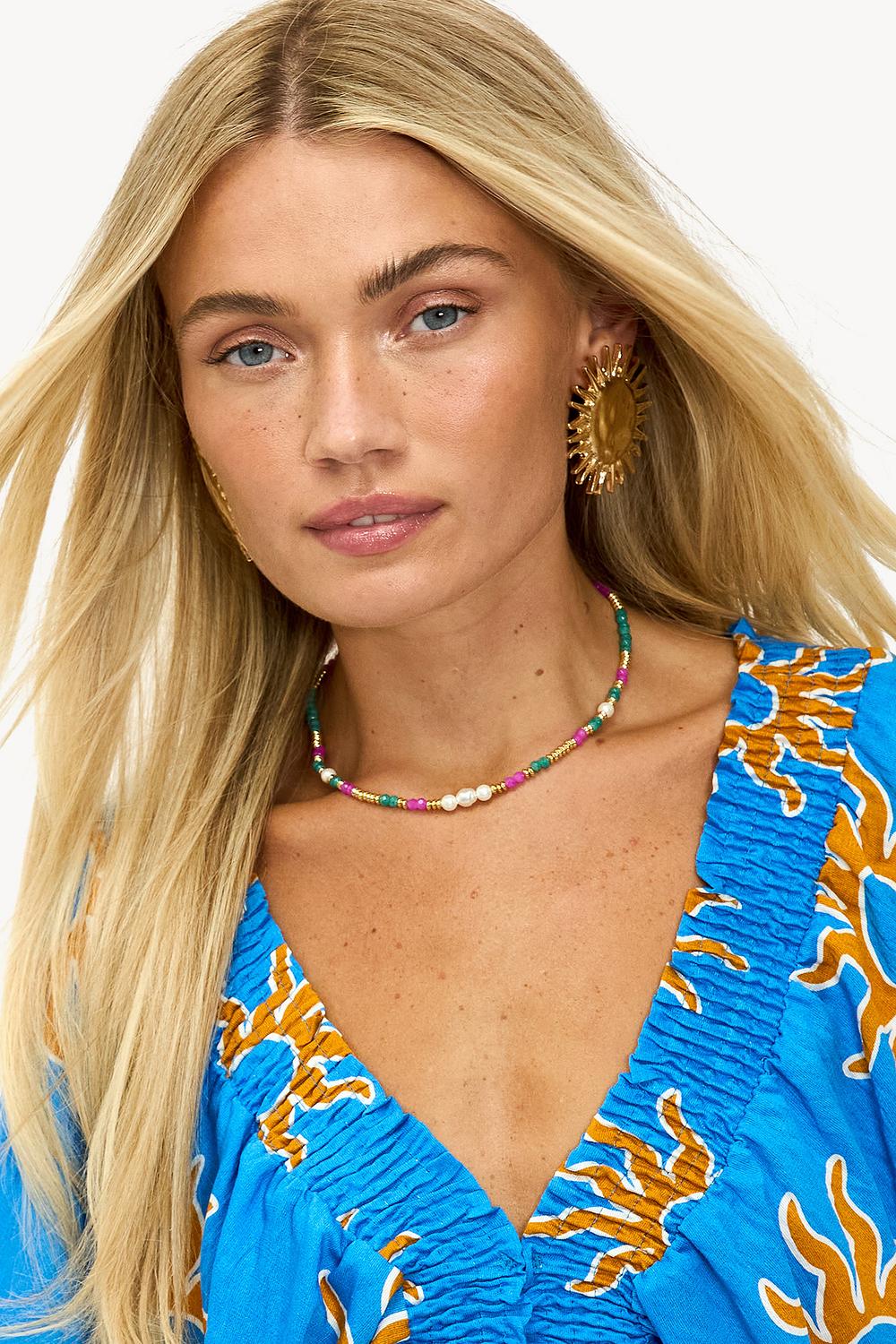Collier rose avec perles