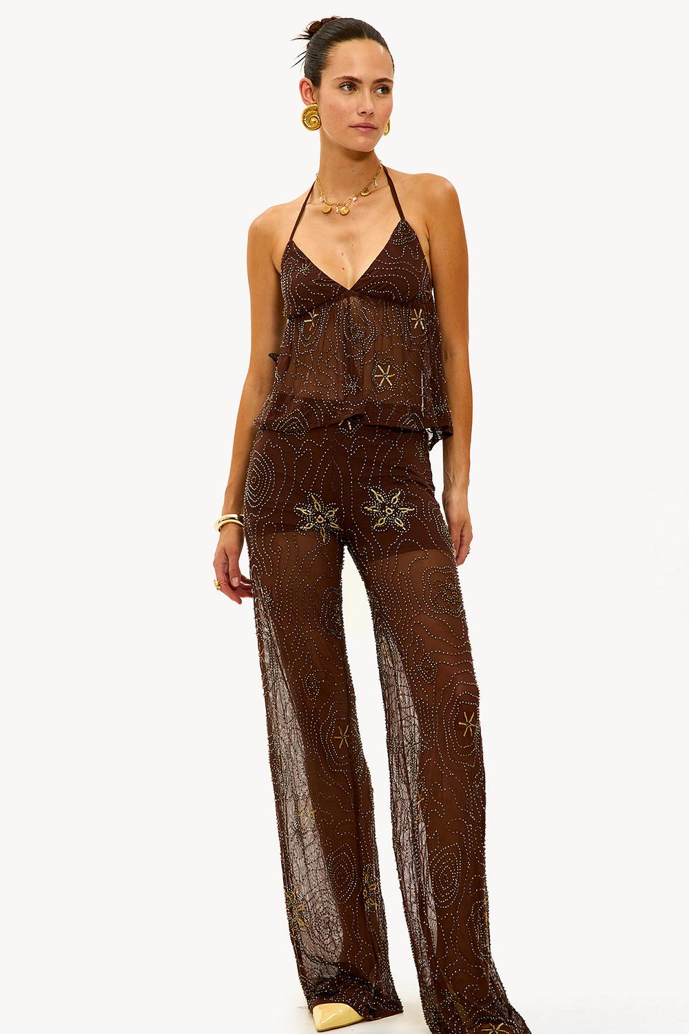 Brown halter top with beads