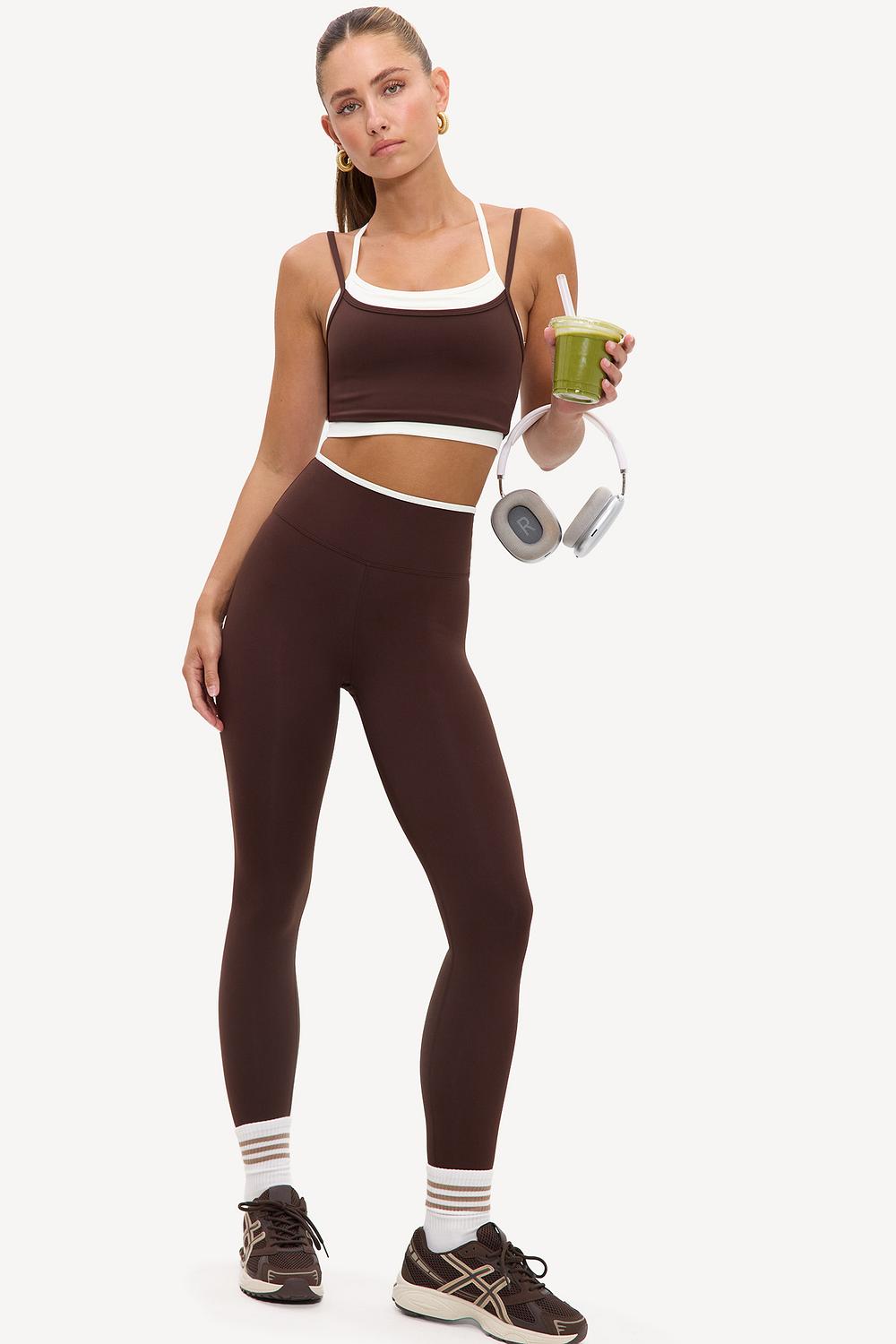 Leggings marron avec détails blancs