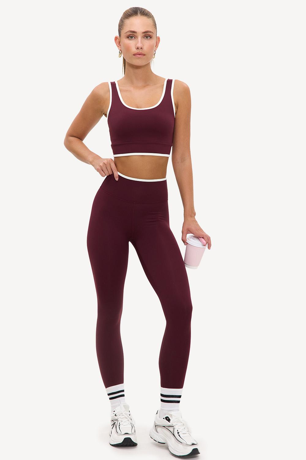 Burgundy leggings with white details