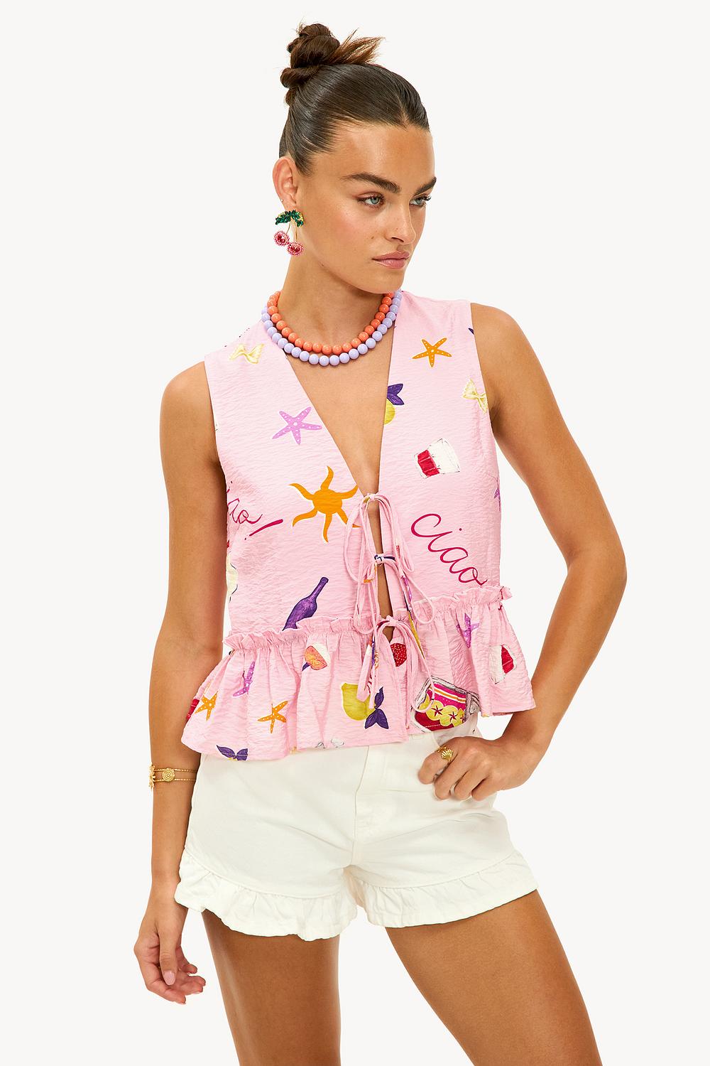 Top rosa con estampado