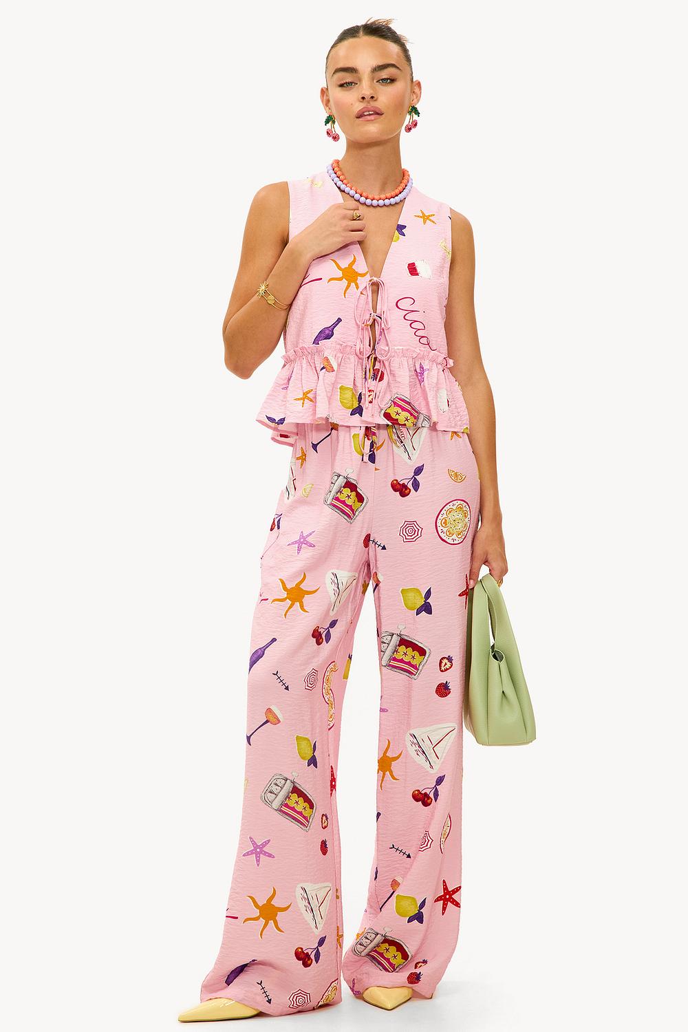 Pantalon rose avec imprimé