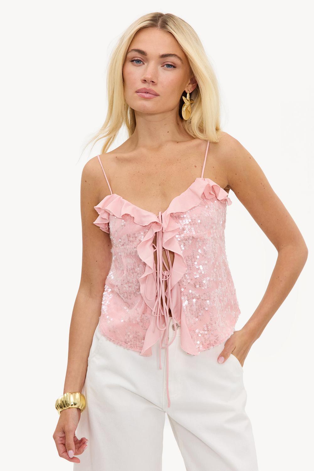 Top rose avec paillettes