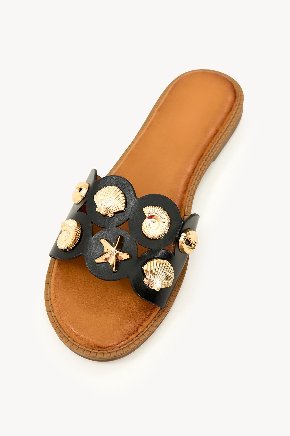 Zwarte slippers met gouden details