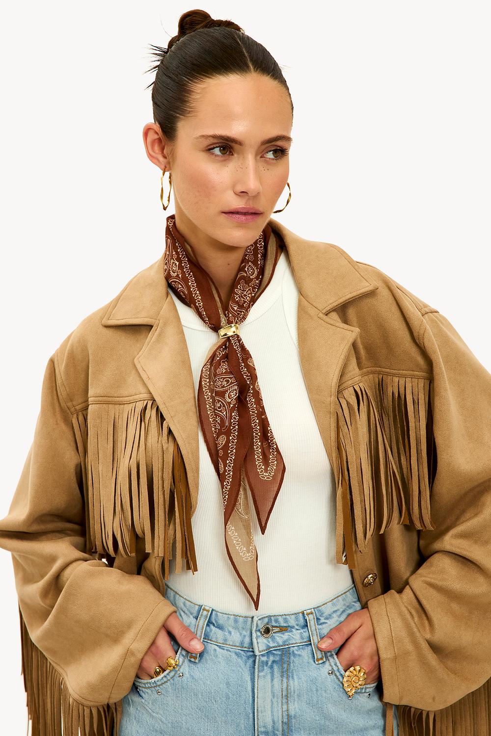 Brown scarf with gold buckle