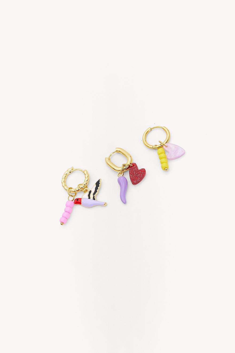 Lot de 3 boucles d'oreilles dorées avec pendentifs