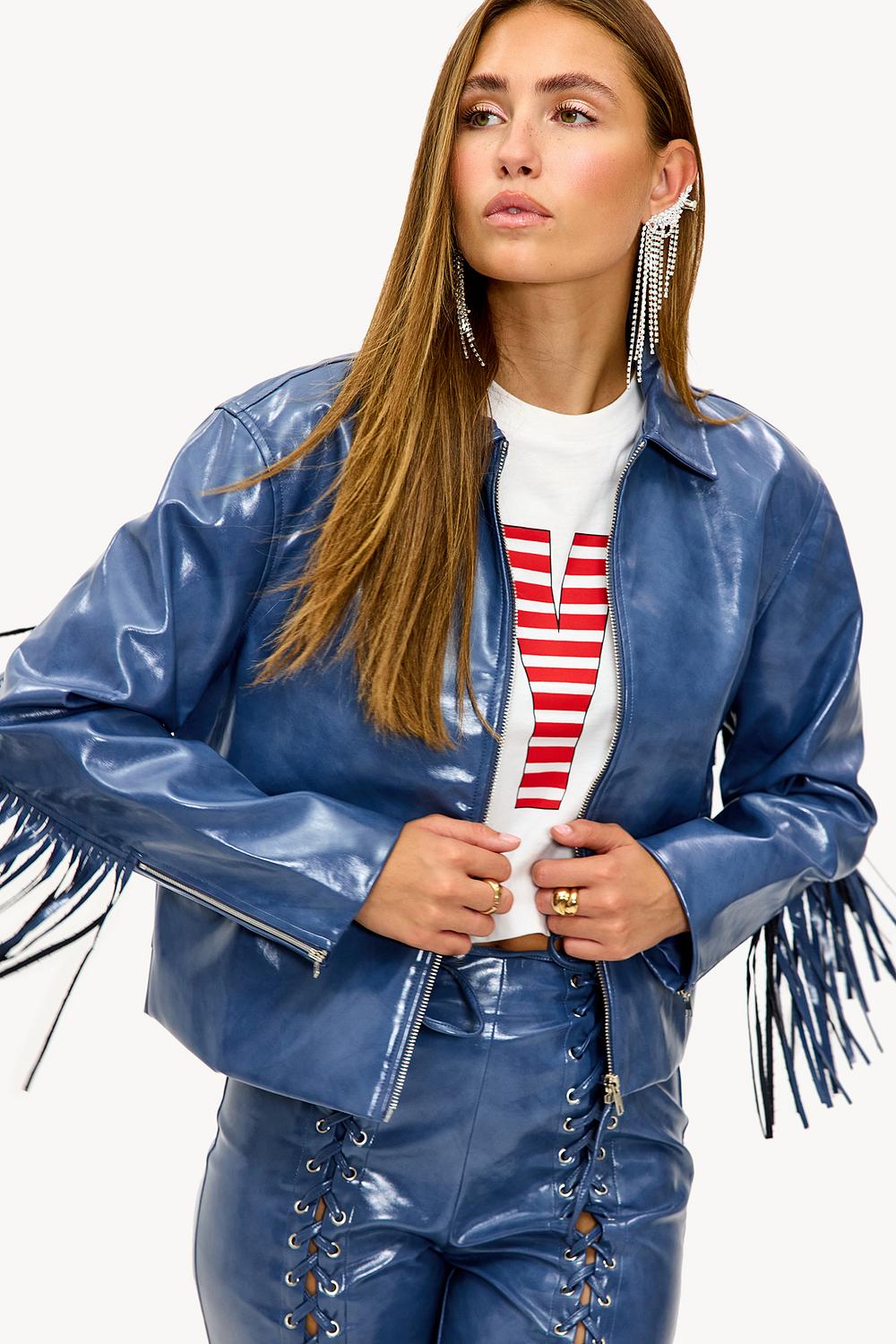 Veste bleue à franges