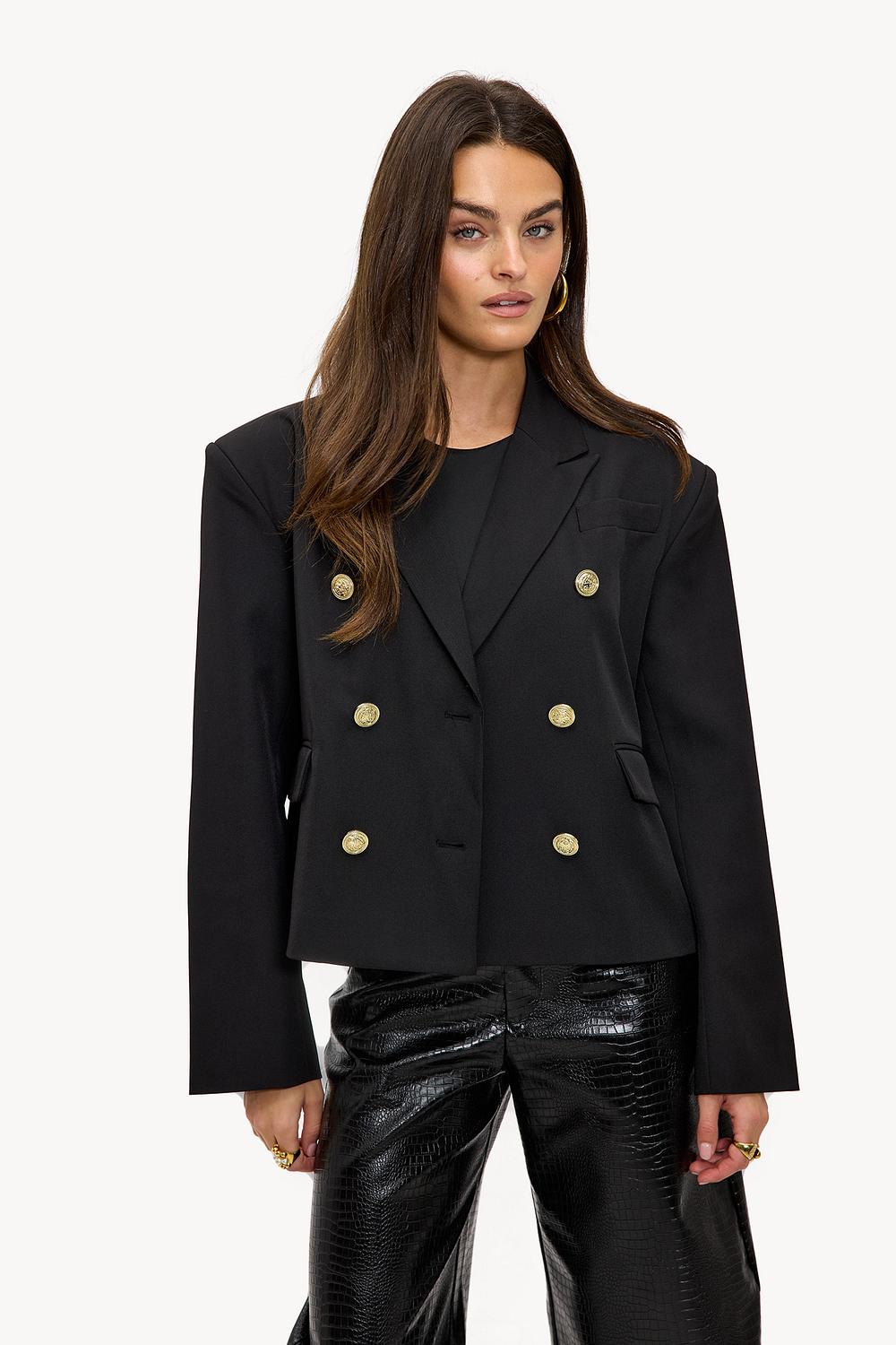 Black blazer with gold buttons