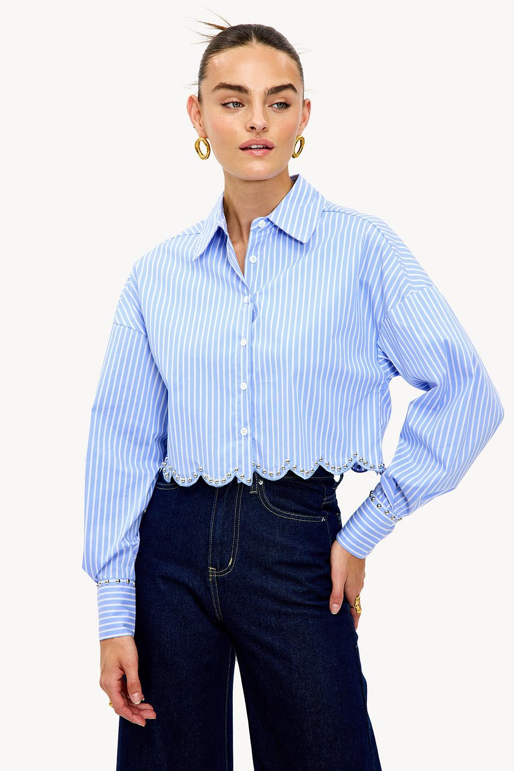 Blauwe blouse met strepen