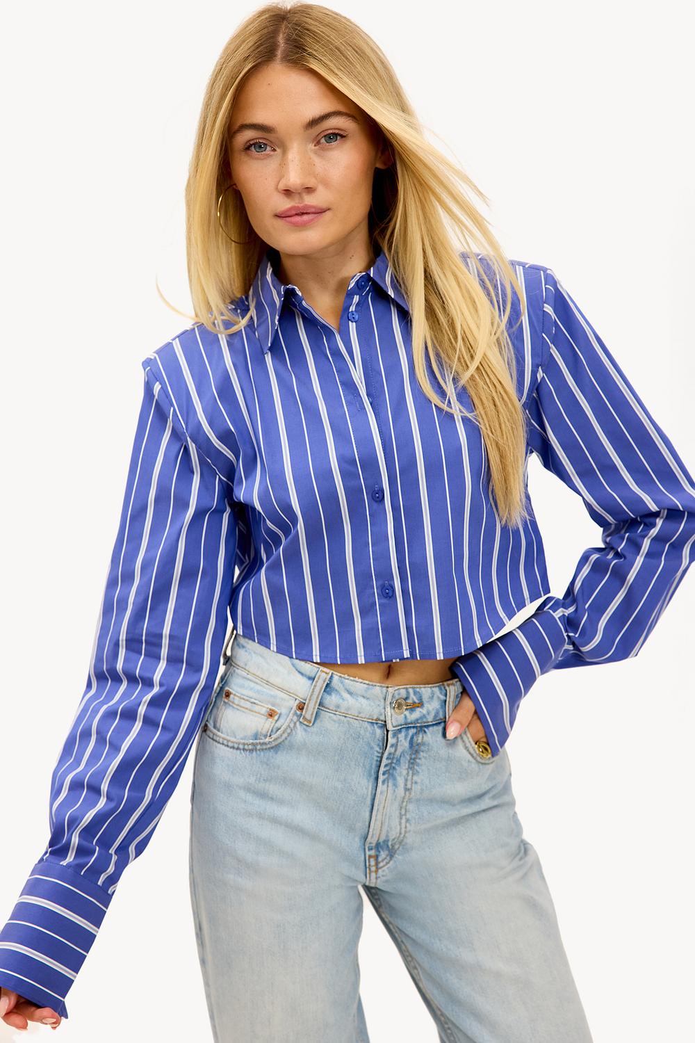 Blauwe blouse met strepen