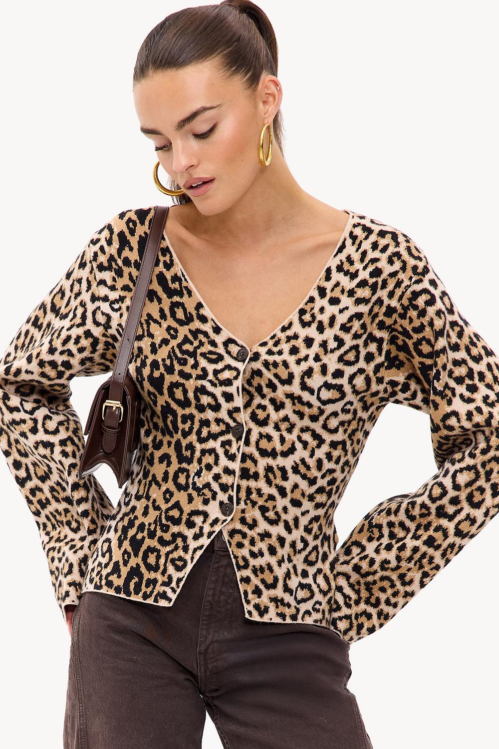Cardigan noir imprimé léopard