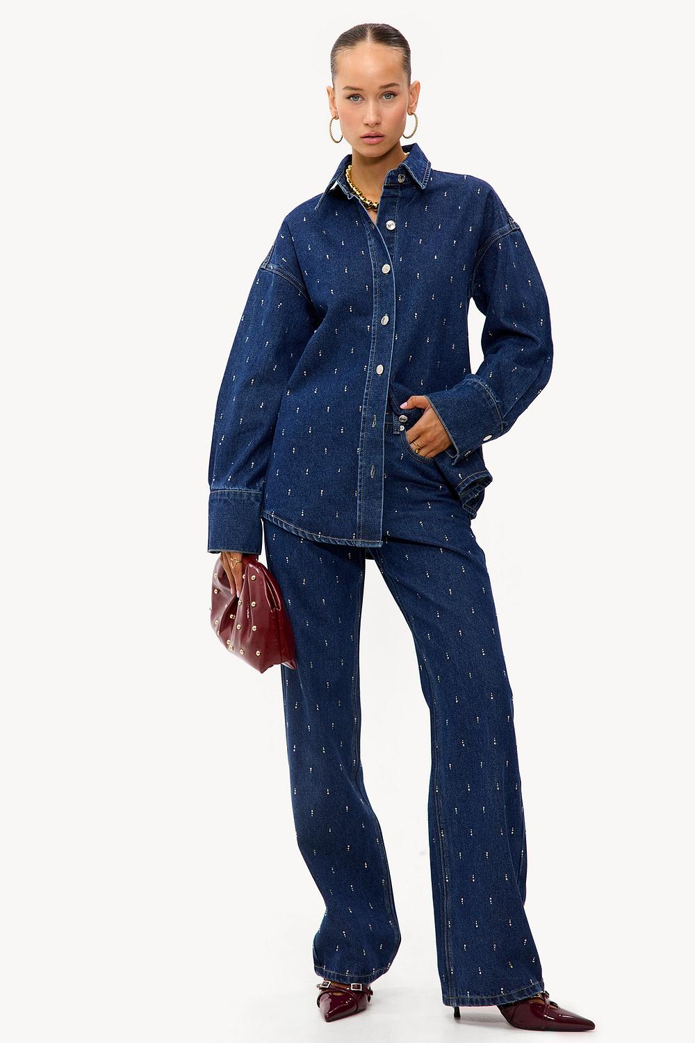 Donkerblauwe jeans met strass steentjes