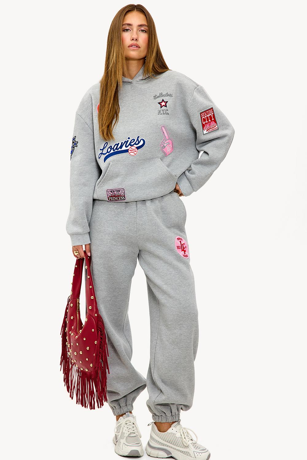 Gray pants with patches