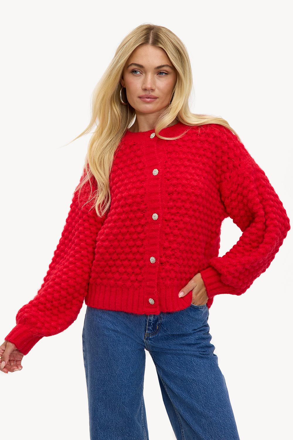 Red cardigan