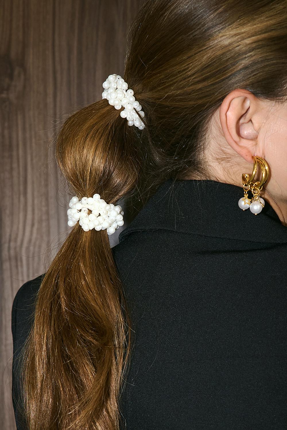 Witte haarelastiekjes met parels 2-pack