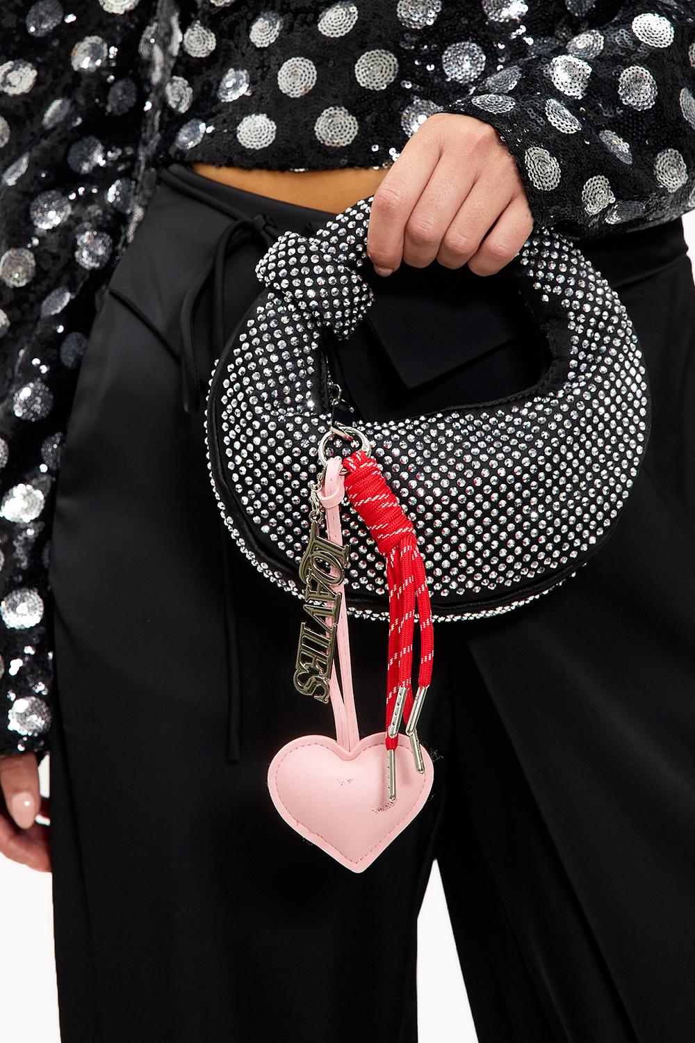 Zilveren sleutelhanger met roze hart